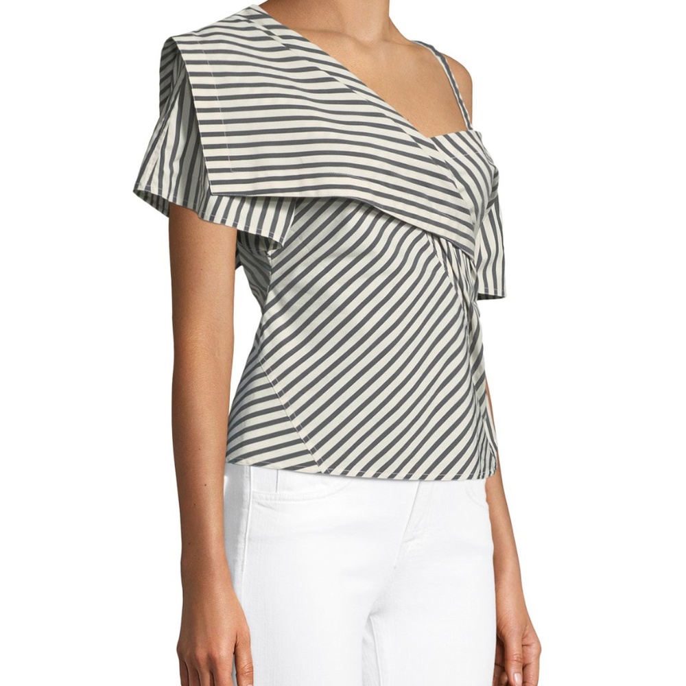 Theory Bryson Striped 1-shoulder Fold-over Top SZP - Picture 1 of 8